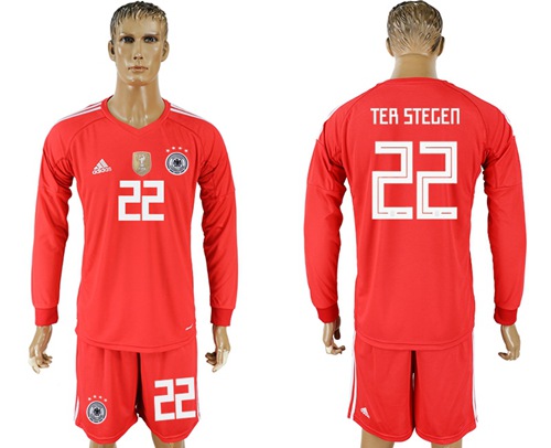 Germany #22 Ter Stegen Red Long Sleeves Goalkeeper Soccer Country Jersey